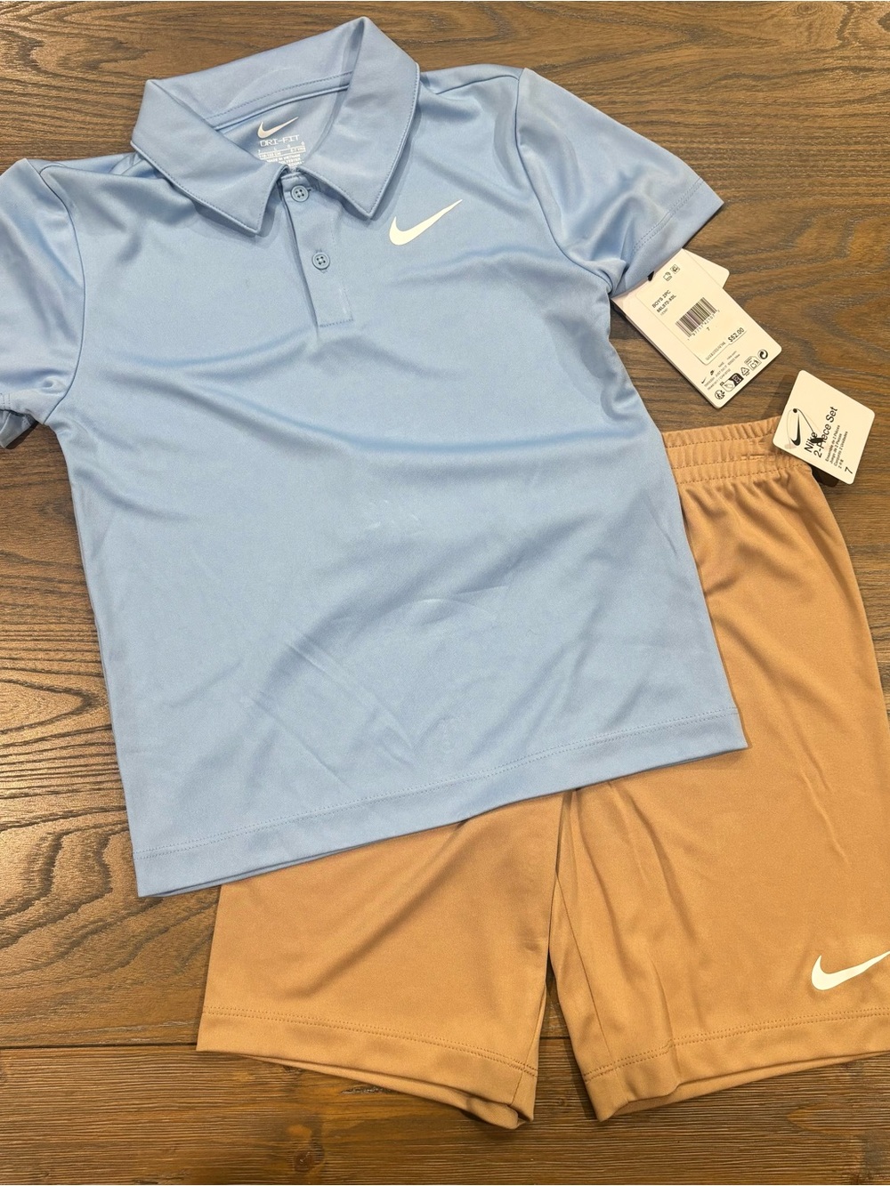 Nike | Kids Blue Polo Shirt with Tan Shorts Set | Size 7